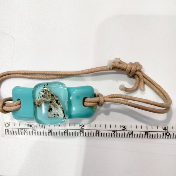 Turquoise Great Dane Bracelet Adjustable Cord Resin Art Signed - Picture 3 of 5